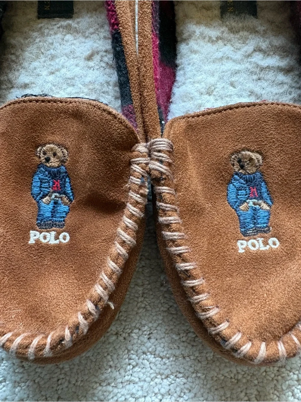 Polo Ralph Lauren Dezi V Bear Suede Moccasin Slippers Men's Size 7